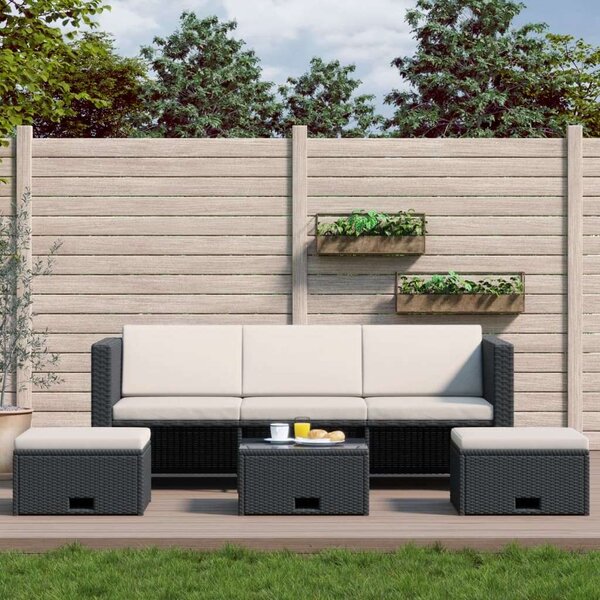 VidaXL 4-részes fekete polyrattan kerti bútorszett párnákkal