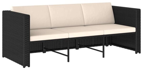 VidaXL 4-részes fekete polyrattan kerti bútorszett párnákkal