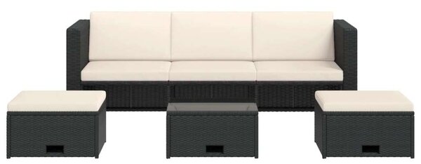 VidaXL 4-részes fekete polyrattan kerti bútorszett párnákkal