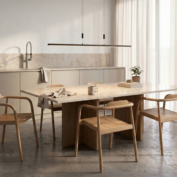 Lindby LED-es függőlámpa Arneja, fekete, CCT, állítható magasságú, dimmelhető, Fekete, Nappali / Étkező, Alumínium, Modern