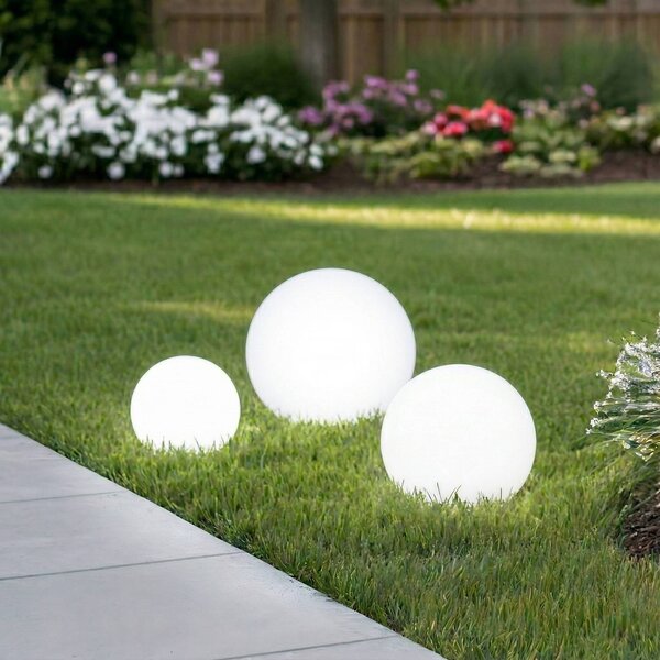 Lindby LED napelemes lámpák Lago, 3 darabos szett, gömbök, földi tüske, fehér, Fehér / opál, Műanyag, Modern