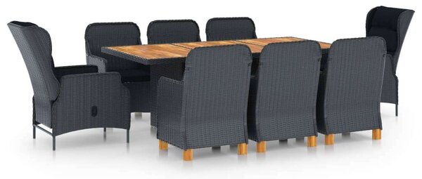 VidaXL Kültéri Étkezőgarnitúra - 8 Fős - Polyrattan - Sötétszürke