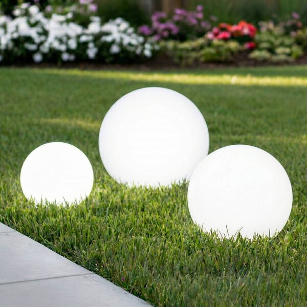 Lindby LED napelemes lámpák Lago, 3 darabos szett, gömbök, földi tüske, fehér, Fehér / opál, Műanyag, Modern