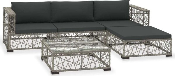 VidaXL 5 részes szürke polyrattan kerti ülőgarnitúra párnákkal
