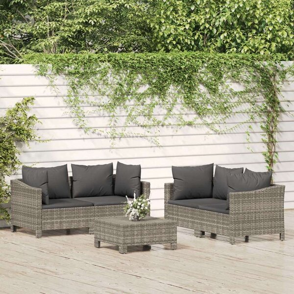 VidaXL 5 részes szürke polyrattan kerti ülőgarnitúra párnákkal