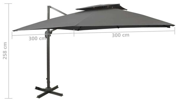VidaXL antracitszürke dupla tetejű konzolos napernyő 300 x 300 cm