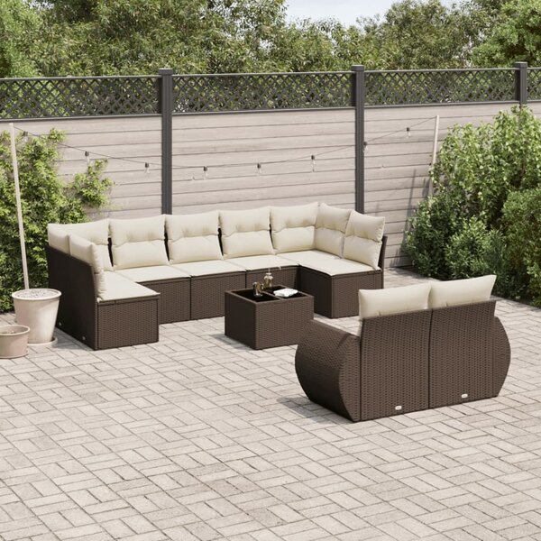 VidaXL 10 részes barna polyrattan kerti ülőgarnitúra párnákkal