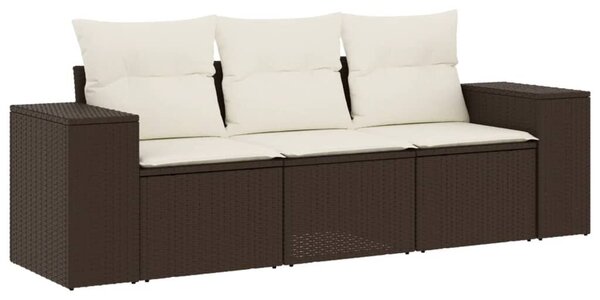 VidaXL 3 részes barna polyrattan kerti ülőgarnitúra párnával