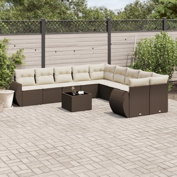 VidaXL 11 részes barna polyrattan kerti ülőgarnitúra párnákkal