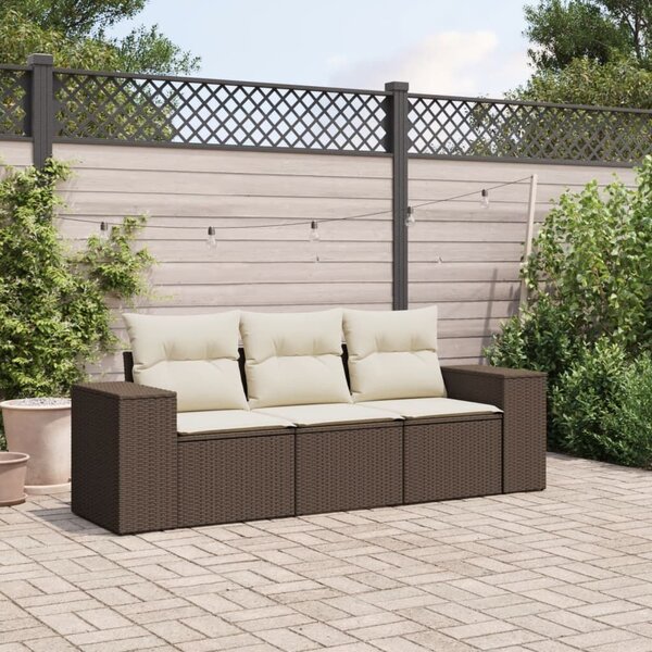 VidaXL 3 részes barna polyrattan kerti ülőgarnitúra párnával