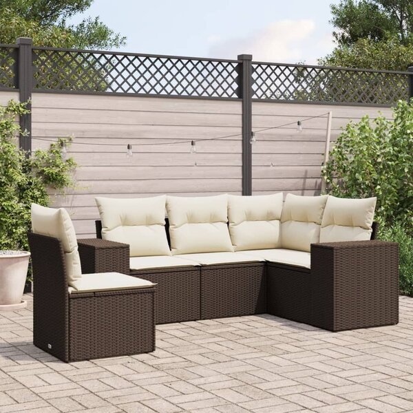 VidaXL 5 részes barna polyrattan kerti ülőgarnitúra párnával