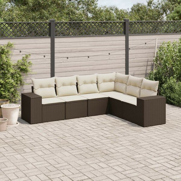 VidaXL 6 részes barna polyrattan kerti ülőgarnitúra párnával