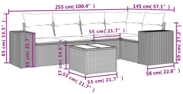 VidaXL 6 részes barna polyrattan kerti ülőgarnitúra párnával