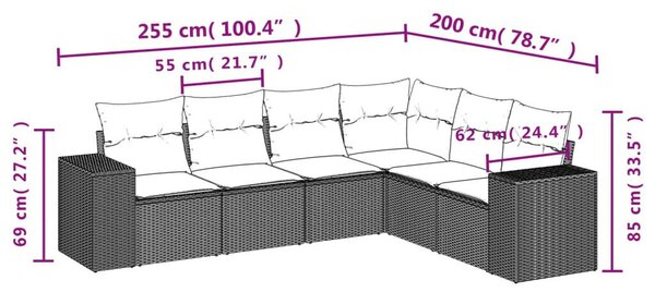 VidaXL 6 részes barna polyrattan kerti ülőgarnitúra párnával