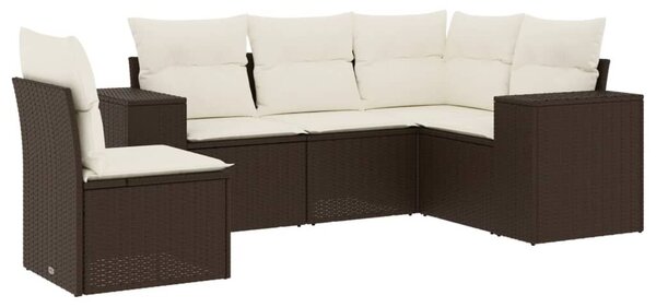 VidaXL 5 részes barna polyrattan kerti ülőgarnitúra párnával