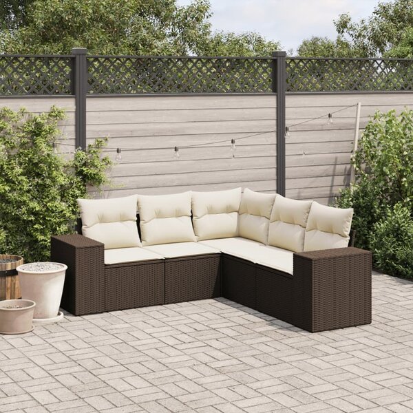 VidaXL 5 részes barna polyrattan kerti ülőgarnitúra párnával