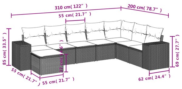 VidaXL 8 részes barna polyrattan kerti ülőgarnitúra párnákkal