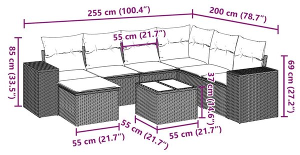 VidaXL 8 részes barna polyrattan kerti ülőgarnitúra párnákkal