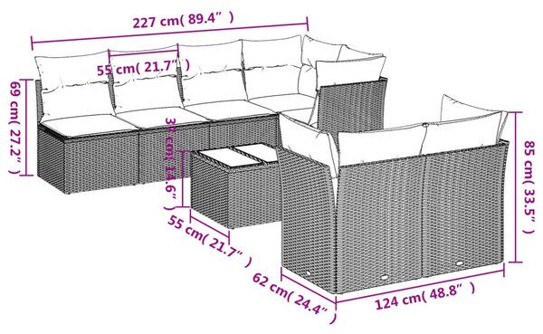 VidaXL 8 részes barna polyrattan kerti ülőgarnitúra párnákkal