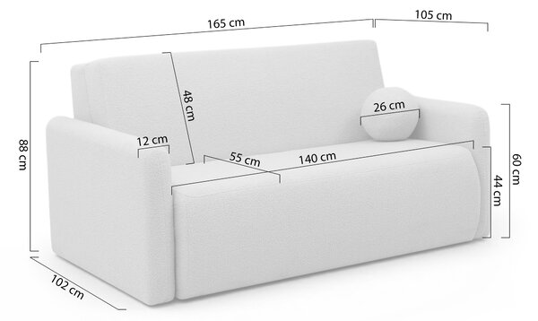 Nido ágyazható háromszemélyes kanapé 140 cm tárolóval - bézs boucle Quelle 16