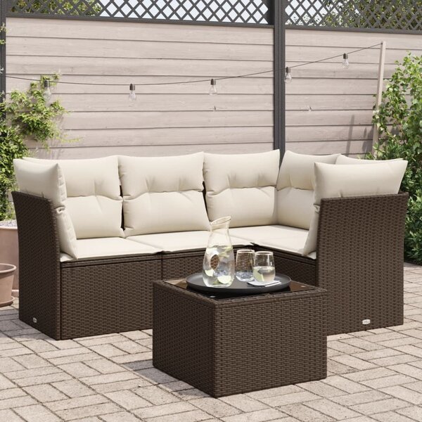 VidaXL 5 részes barna polyrattan kerti ülőgarnitúra párnával