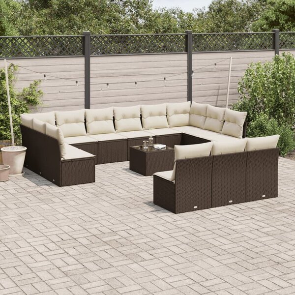 VidaXL 14 részes barna polyrattan kerti ülőgarnitúra párnákkal