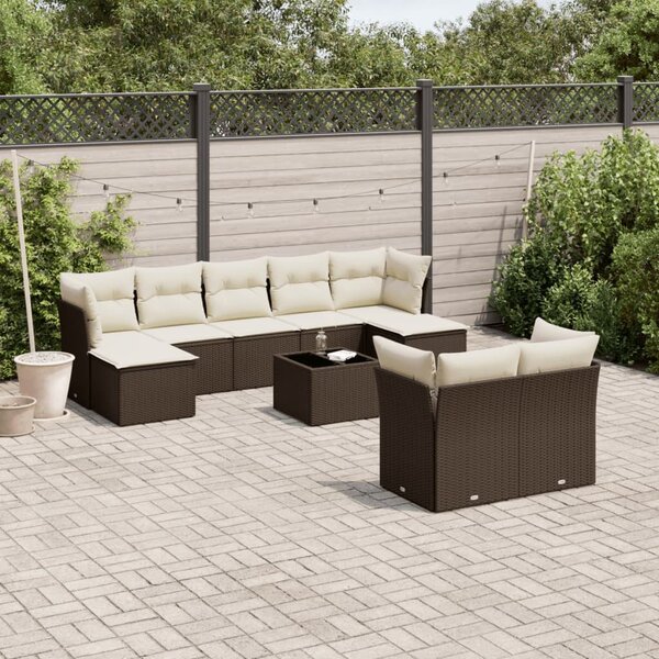 VidaXL 10 részes barna polyrattan kerti ülőgarnitúra párnákkal