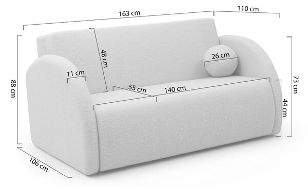 Nubi ágyazható kanapé 3 személyes 140 cm, ágyneműtartós - világos bézs boucle Quelle 03