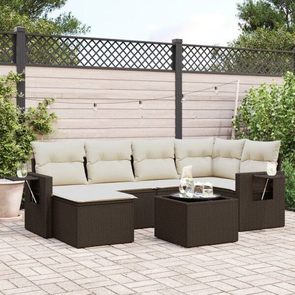 VidaXL 7 részes barna polyrattan kerti ülőgarnitúra párnákkal