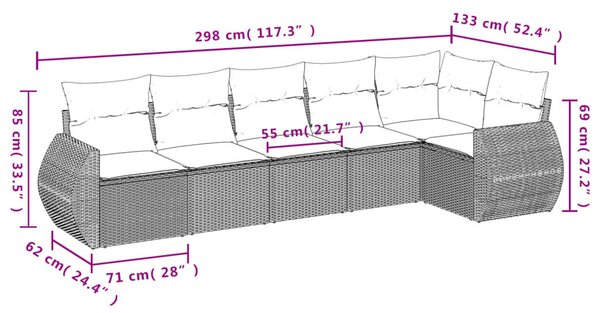VidaXL 6 részes barna polyrattan kerti ülőgarnitúra párnával