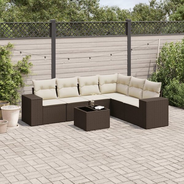 VidaXL 7 részes barna polyrattan kerti ülőgarnitúra párnákkal