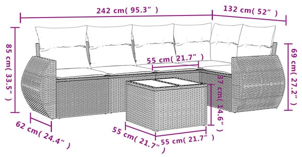 VidaXL 6 db szürke polyrattan kerti kanapégarnitúra párnákkal