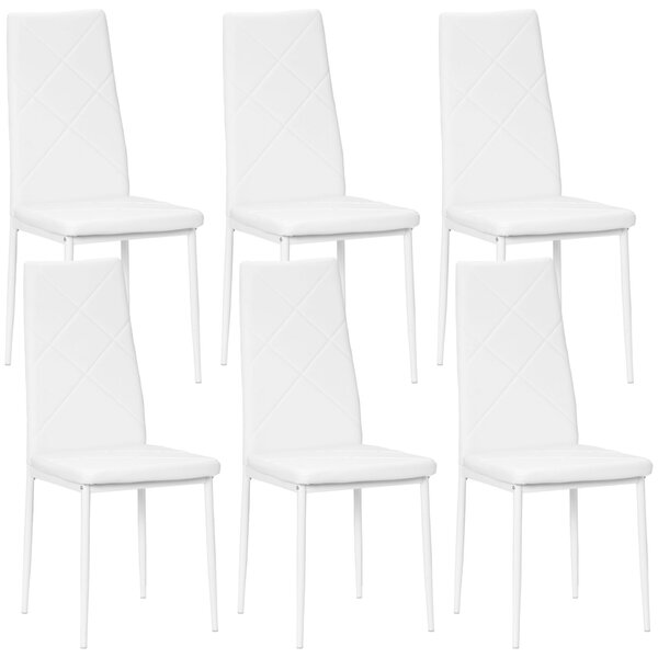 HOMCOM 6 db-os kárpitozott étkezőszék szett magas háttámlával, csúszásgátló talppal és acél lábakkal, 41x50x97 cm, fehér