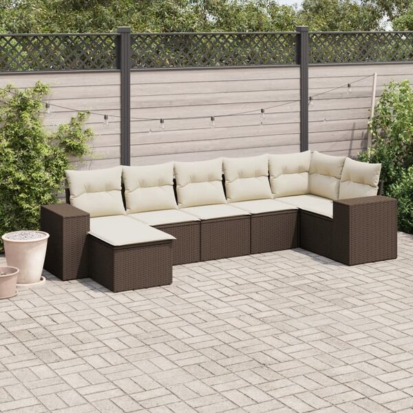 VidaXL 7 részes barna polyrattan kerti ülőgarnitúra párnákkal