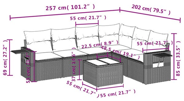 VidaXL 7 részes barna polyrattan kerti ülőgarnitúra párnákkal