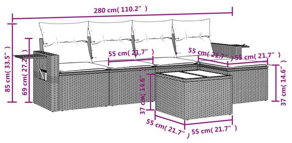 VidaXL 6 részes barna polyrattan kerti ülőgarnitúra párnával