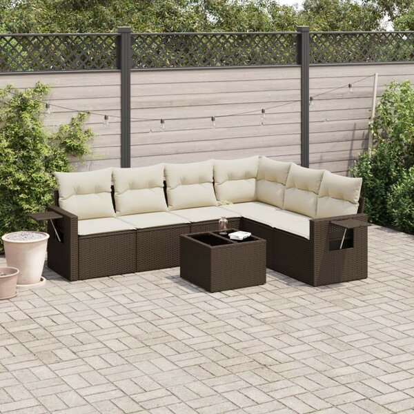 VidaXL 7 részes barna polyrattan kerti ülőgarnitúra párnákkal