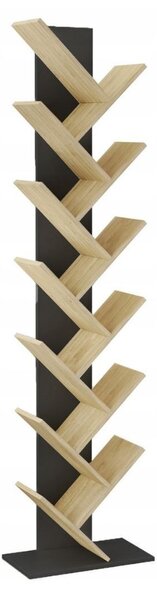 JUMI függőleges könyvespolc, 222x50x24 cm, fekete tölgy MDF, fa típus könyveknek és dekorációknak