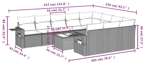 VidaXL 11 részes barna polyrattan kerti ülőgarnitúra párnákkal