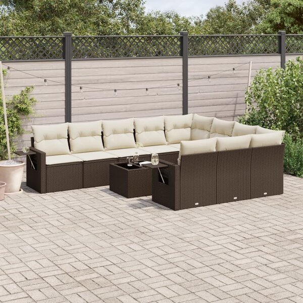 VidaXL 11 részes barna polyrattan kerti ülőgarnitúra párnákkal