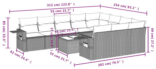 VidaXL 11 részes barna polyrattan kerti ülőgarnitúra párnákkal