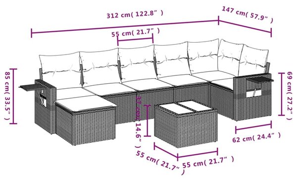 VidaXL 8 részes barna polyrattan kerti ülőgarnitúra párnákkal