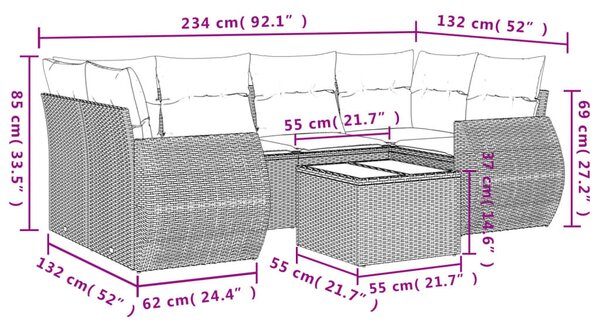 VidaXL 7 részes barna polyrattan kerti ülőgarnitúra párnákkal
