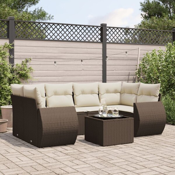 VidaXL 7 részes barna polyrattan kerti ülőgarnitúra párnákkal