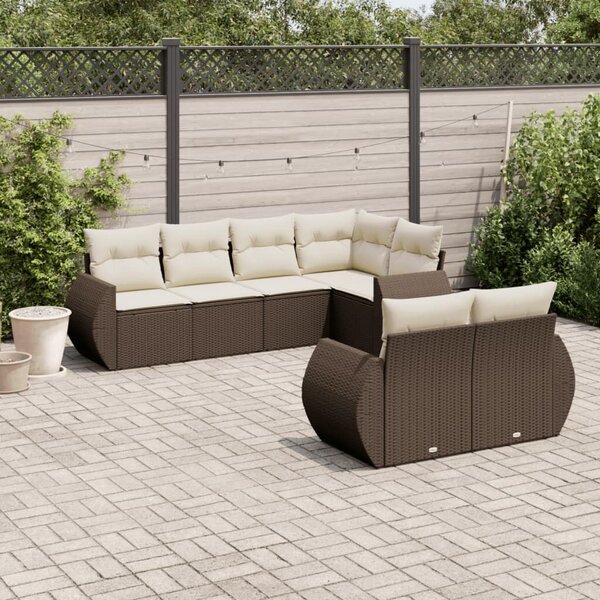 VidaXL 7 részes barna polyrattan kerti ülőgarnitúra párnákkal