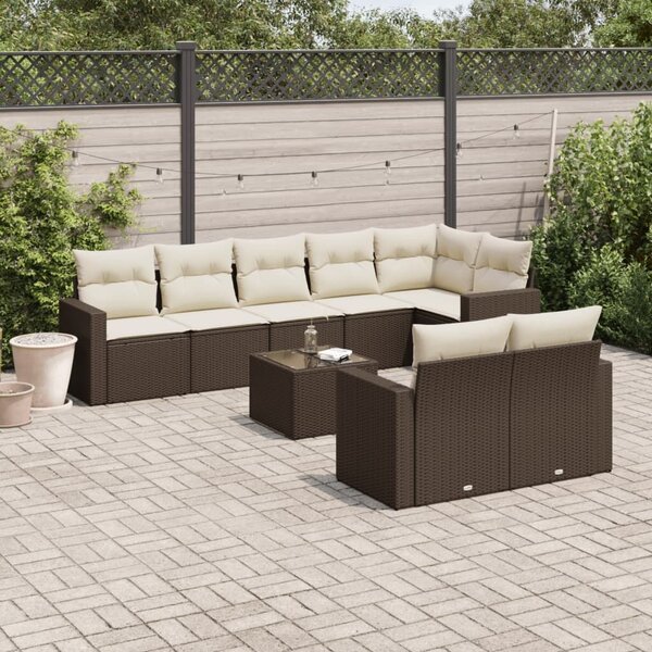 VidaXL 9 részes barna polyrattan kerti ülőgarnitúra párnákkal
