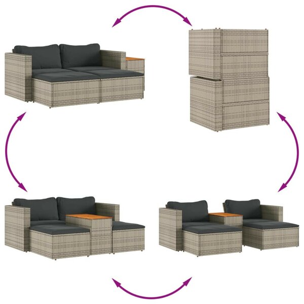 VidaXL 5 részes szürke polyrattan akácfa kerti ülőgarnitúra párnákkal