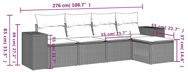 VidaXL 5 részes barna polyrattan kerti ülőgarnitúra párnával