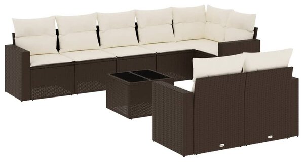 VidaXL 9 részes barna polyrattan kerti ülőgarnitúra párnákkal
