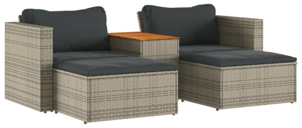 VidaXL 5 részes szürke polyrattan akácfa kerti ülőgarnitúra párnákkal